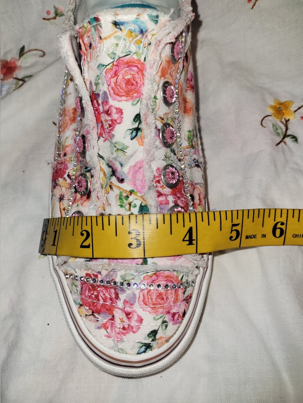 Custom Rhinestone Embellished Floral Blowfish Floral Print Sneakers Size 7.5 - Picture 12 of 12